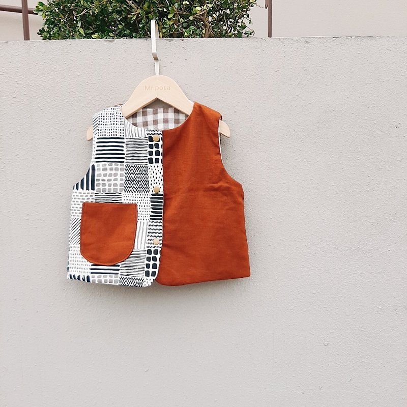 Double-sided color vest-coffee stitching spot - เสื้อโค้ด - ผ้าฝ้าย/ผ้าลินิน หลากหลายสี