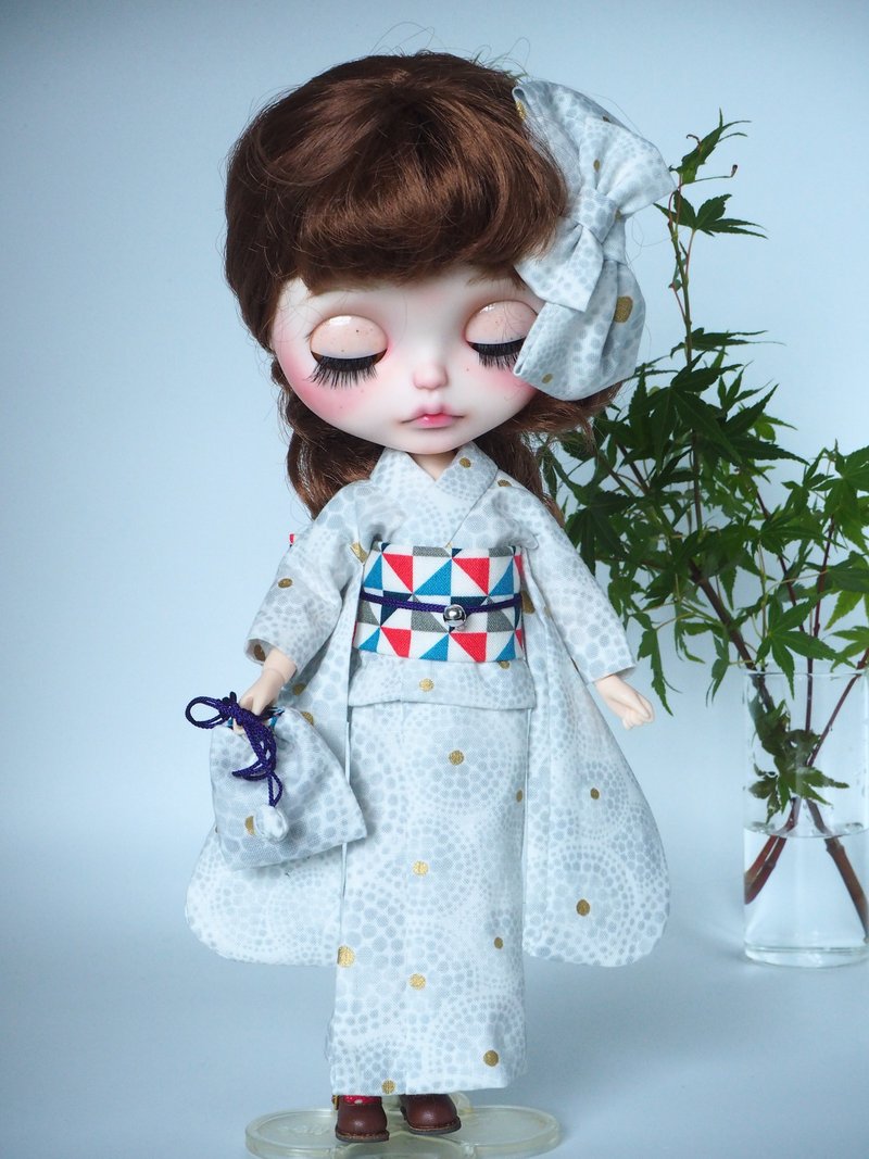 Modern Yukata for Dolls - Stuffed Dolls & Figurines - Cotton & Hemp White