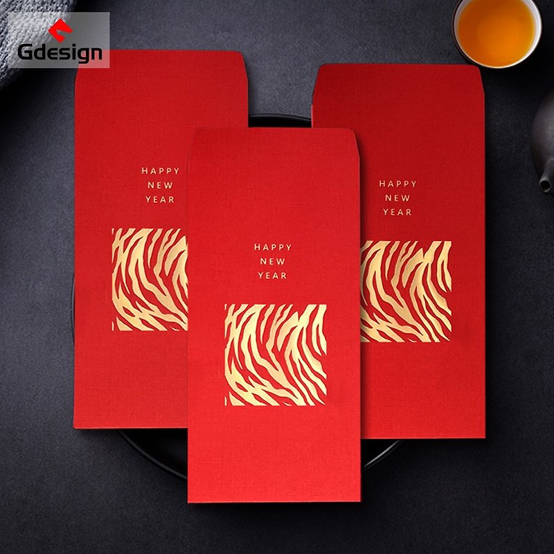 タイガー柄ティム・ユン-黄金色の封筒バッグ[Gdesign]＃2022デザイナーモデル-限定版（6個/パック） - ご祝儀袋・ポチ袋 - 紙 レッド