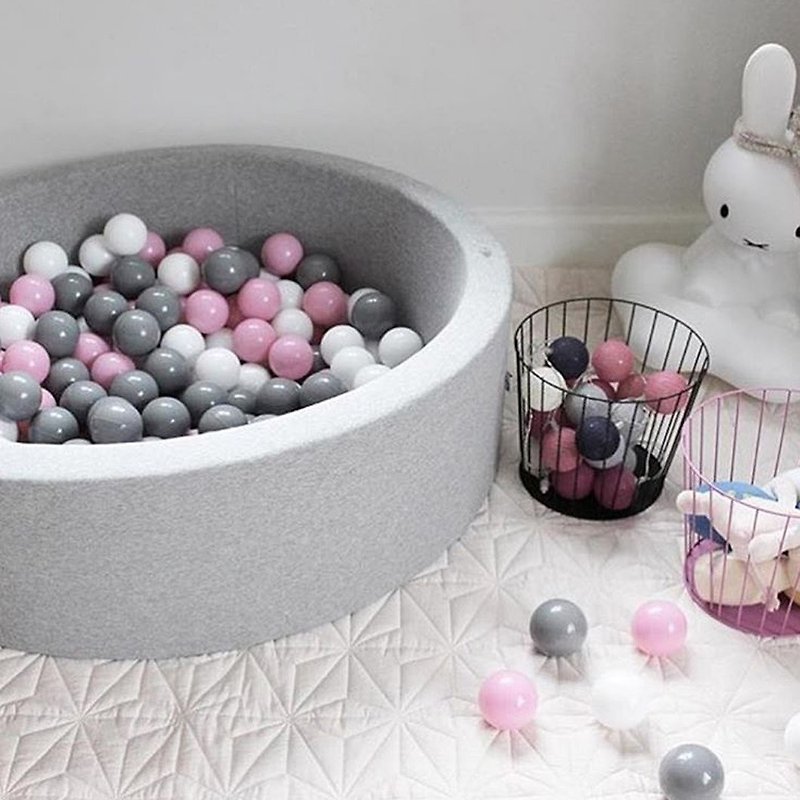 波蘭Misioo遊戲球池-100x40淺灰(粉紅/珍珠/透明球三色共300顆球) - 嬰幼兒玩具/毛公仔 - 海綿 