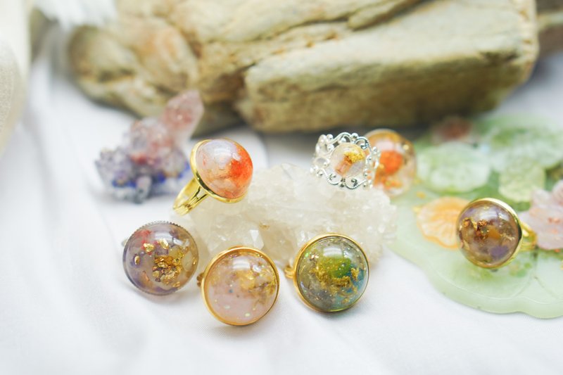 水晶療癒奧根雙戒組合【橘喵櫻色】 - 戒指 - 銅/黃銅 橘色