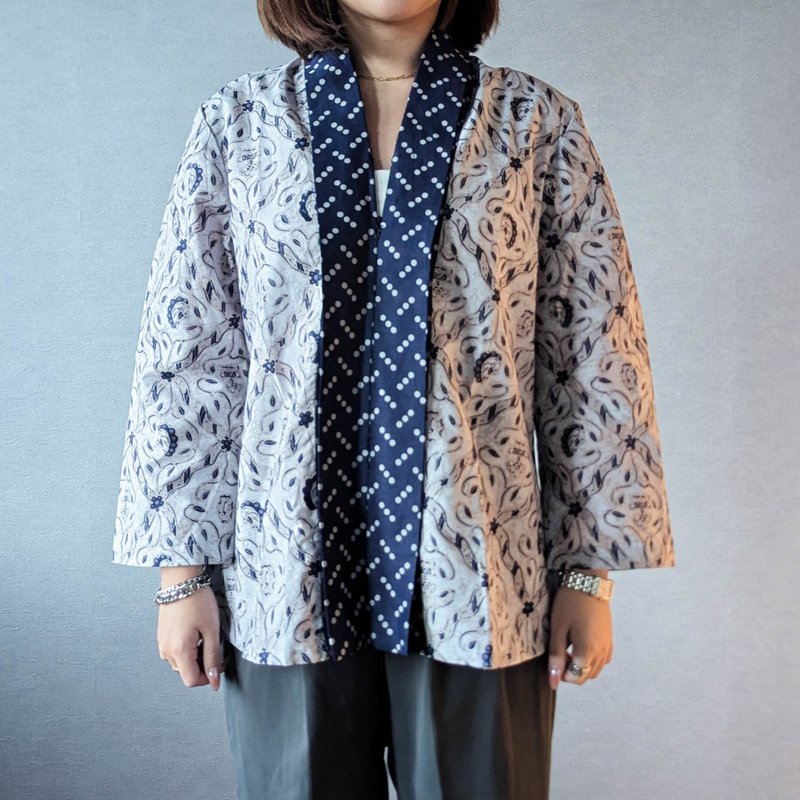 NAMI Batik Long Sleeve 和風寬袖修身上衣 - 女襯衫 - 棉．麻 藍色