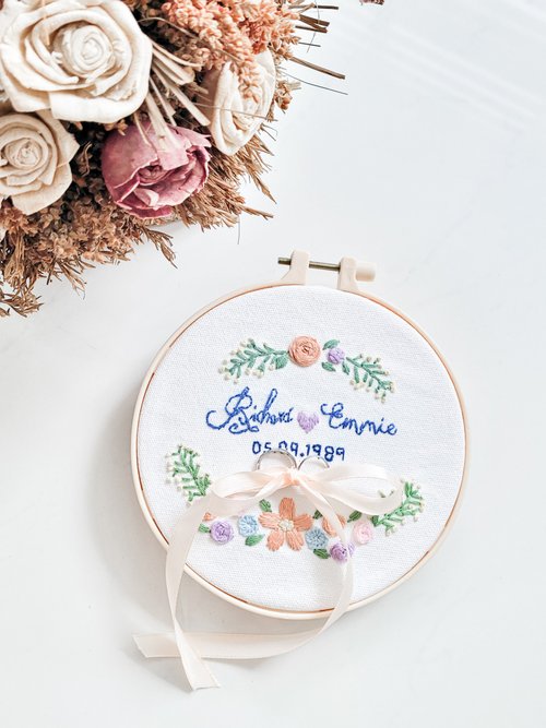 Customized wedding gift ring seat embroidery - Shop littlejaneworkshop  General Rings - Pinkoi