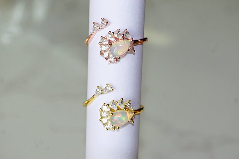 Natural Opal Ring Sterling Silver925 with Gold Plated. - 戒指 - 純銀 多色