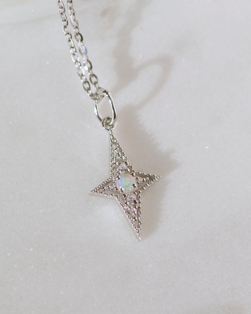 Michelle Yuen Jewelry 伯利恆之星項鍊 - 925純銀 - 鋯石 - 蛋白石