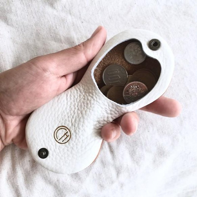 Cattle shrink leather shell coin case by color [Brown × White] - กระเป๋าใส่เหรียญ - หนังแท้ สีนำ้ตาล