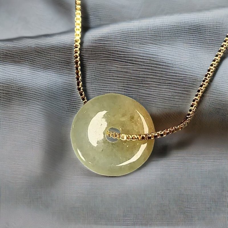 【願‧平安】冰黃翡翡翠平安扣項鍊 | 天然緬甸玉A貨翡翠 | 送禮 - 項鍊 - 玉石 黃色