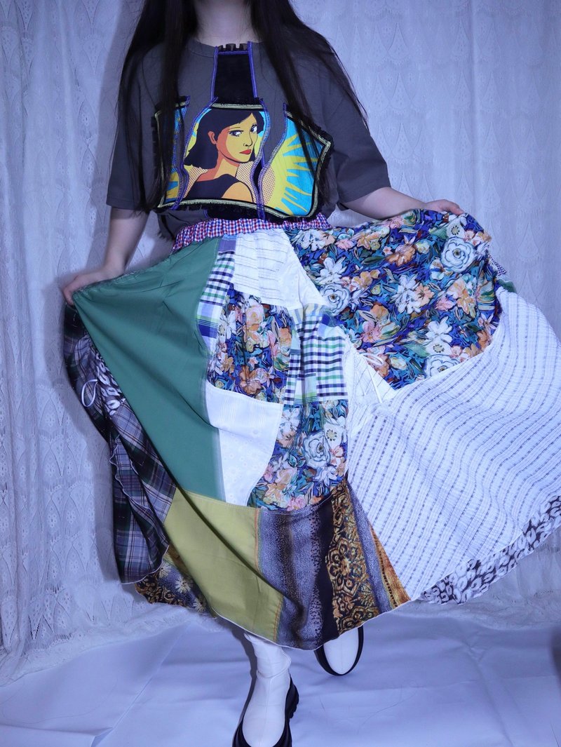 2way MIXフレア変形スカート6011WYE MEIKEIINハンドメイド - スカート - その他の素材 グリーン