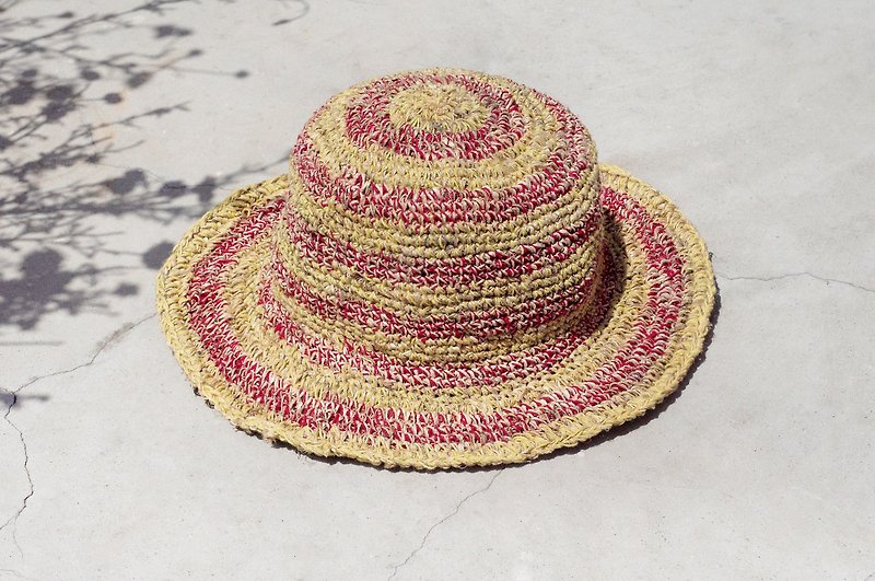 情人節禮物 限量一件 編織棉麻帽/編織帽/漁夫帽/遮陽帽/草帽 - 草莓與檸檬 條紋控 手織帽 - 帽子 - 棉．麻 多色