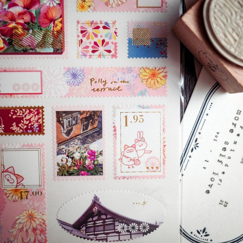 【郵票貼紙】日本京都 絢天香 手帳燙金貼紙 - 貼紙 - 紙 粉紅色