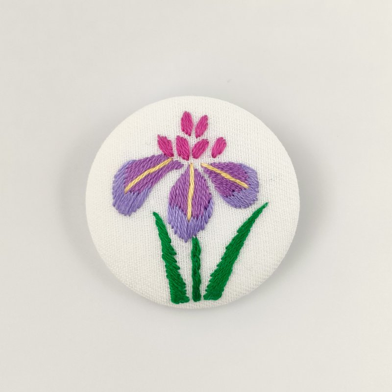 紫あやめ花菖蒲の刺繍ブローチ - 胸針 - 棉．麻 紫色