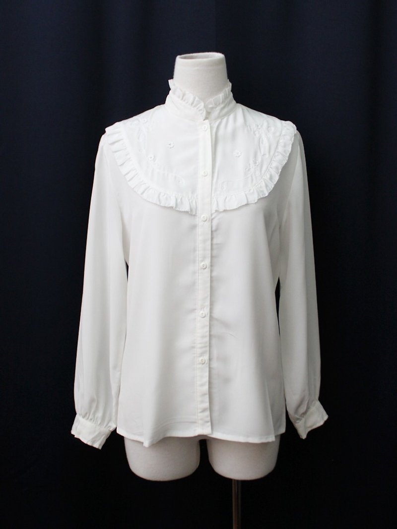 [RE0215T1749] Department of Forestry retro simple U collar white lace vintage shirt - เสื้อเชิ้ตผู้หญิง - เส้นใยสังเคราะห์ ขาว