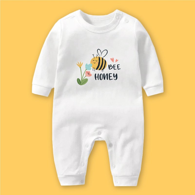 BEE哈尼小蜜蜂 長袖連身衣 白 嬰兒 彌月 滿月 - 包屁衣/連身衣 - 棉．麻 白色