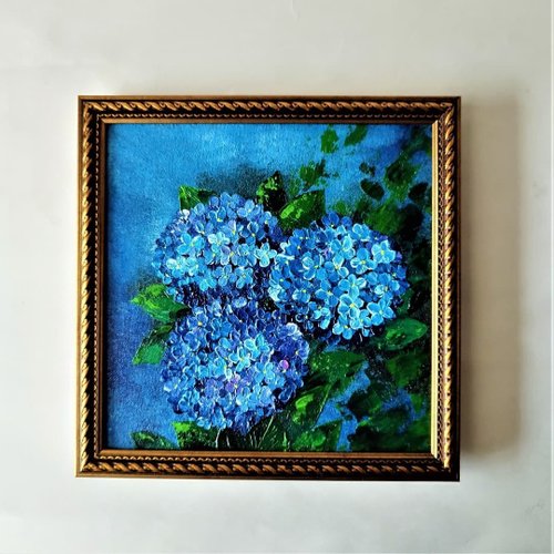 油絵　専用　青いあじさいを差したテーブル 油絵 シェフ様専用 青いあじさいを差したテーブル