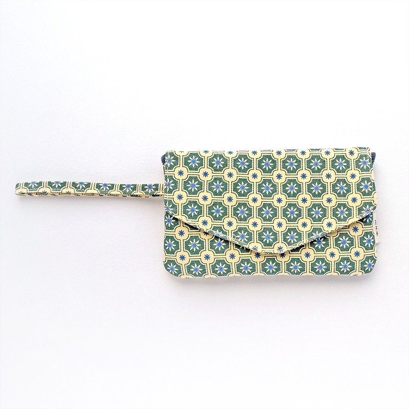Phone hangs wrist pouch / impression of the sea / old tiles on the 2nd / beige gray green - Phone Cases - Cotton & Hemp 