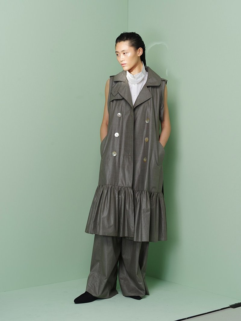 UUIN_grey green Silver gauze sleeveless windbreaker - Women's Casual & Functional Jackets - Cotton & Hemp Gray