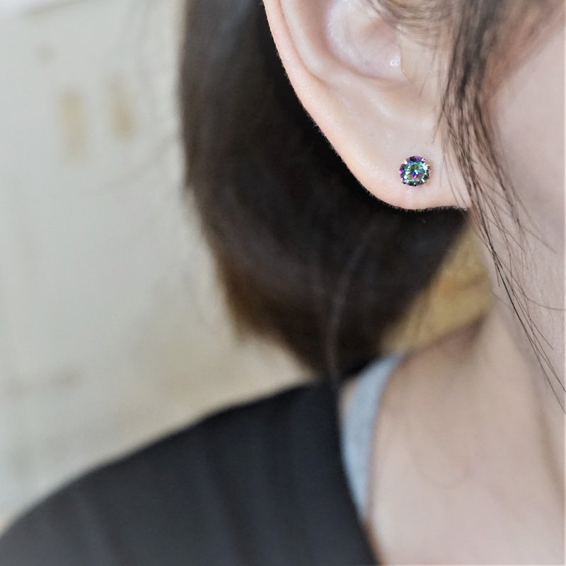 << modo zirconia earrings - seven colors >> 925 sterling silver ear pins / pair (with 925 silver earrings) - ต่างหู - เงินแท้ หลากหลายสี