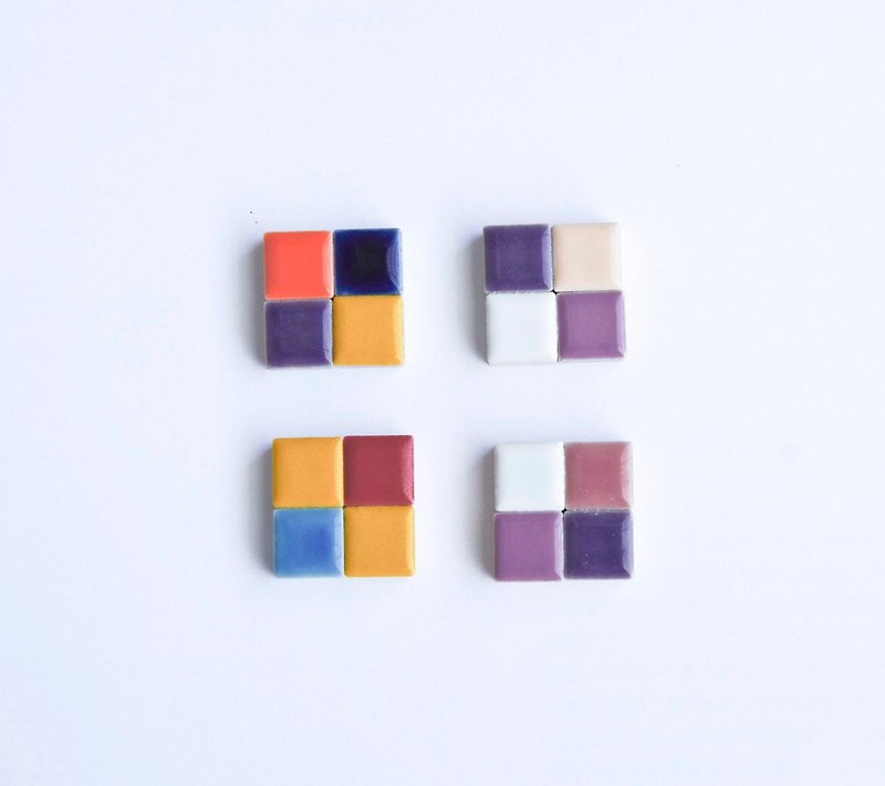 Retro mosaic tile small brooch #2 (one entry) - Brooches - Porcelain Multicolor