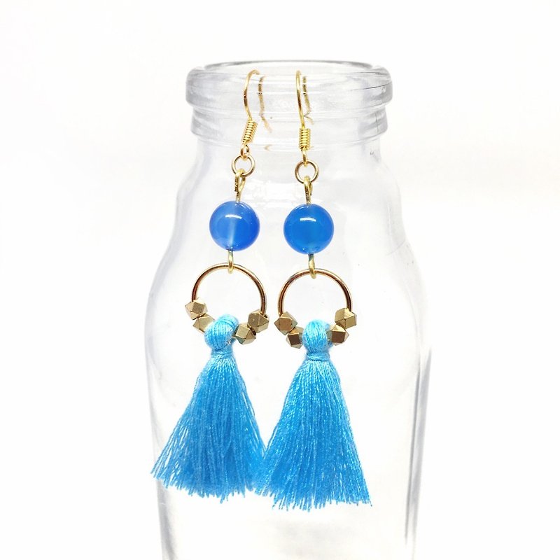 Tassel◆Brass Earrings-Natural stone /Gemstone / Brass / Bracelet Jewelry design - Earrings & Clip-ons - Gemstone Blue