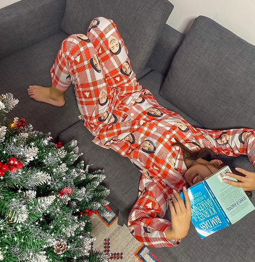 Gify 【聖誕禮物】客製化 派對禮物 大紅格聖誕樹客製睡衣