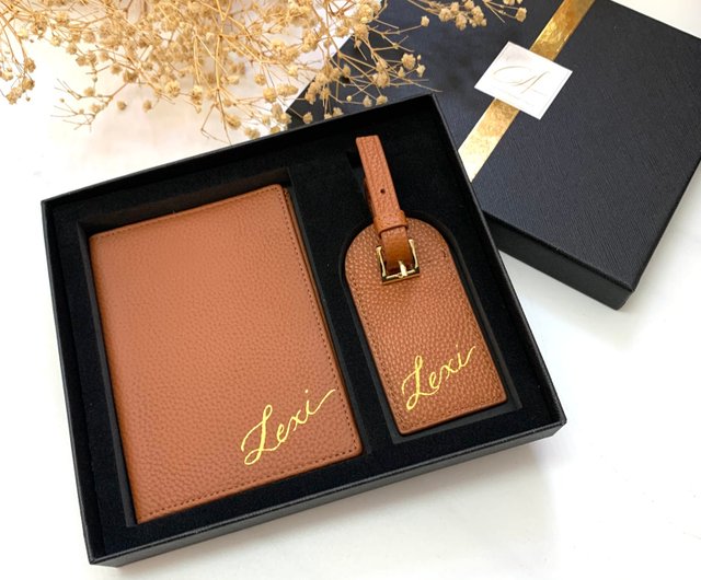 カスタマイズ】本革ブラウンパスポートカバー＋ラゲッジタグセット