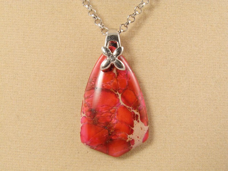 Fuchsia Pink Red Variscite Imperial Impression Jasper Pendant Necklace Jewelry - 項鍊 - 半寶石 紅色