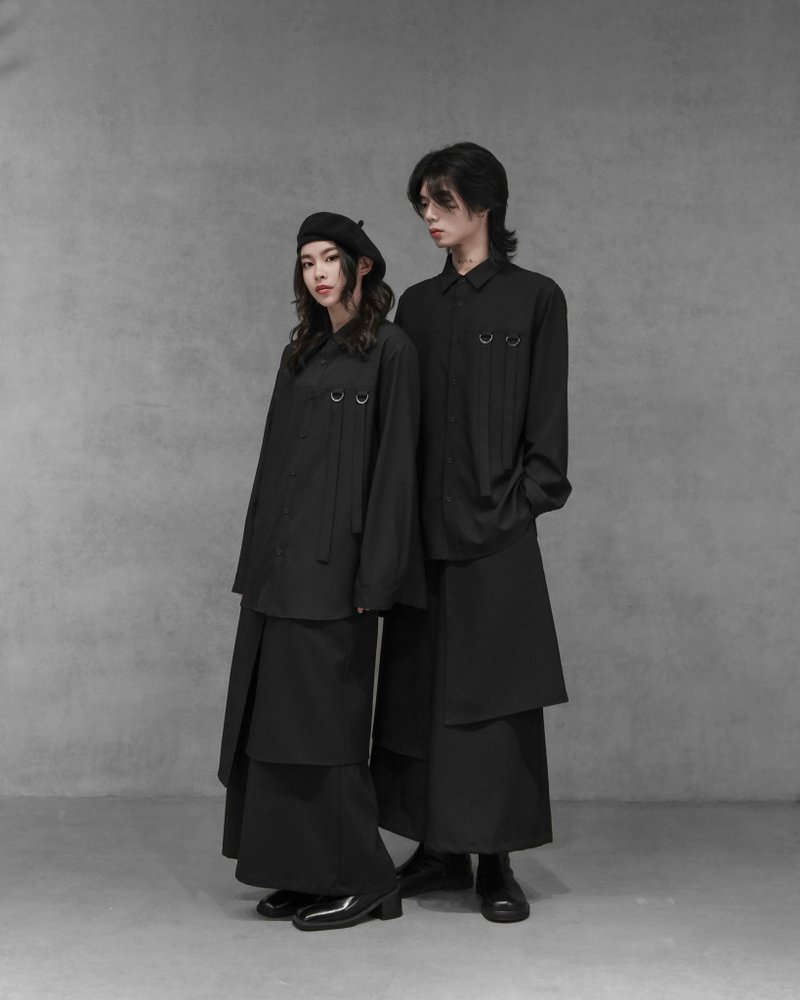 MUKK DESIGN D環條繩造型襯衫 - 男襯衫/休閒襯衫 - 聚酯纖維 黑色