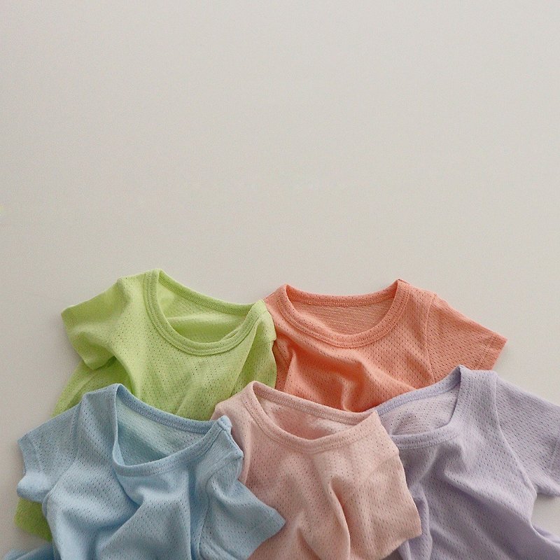 Korean Candy Color Cotton Mesh Breathable Comfort Set•Song Song Set• - เสื้อยืด - ผ้าฝ้าย/ผ้าลินิน 