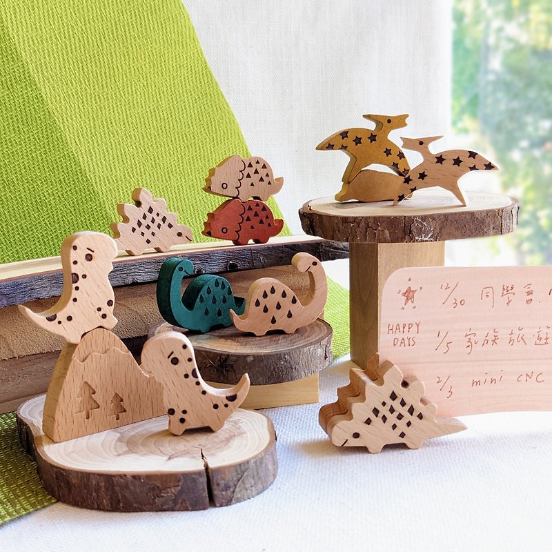 【辦公小物】小恐龍 / 彩色 客製化 磁鐵 名片夾 聖誕節 療癒小物 - 磁鐵 - 木頭 多色