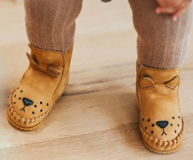 Dutch Donsje leather inner bristle animal styling boots baby shoes orange lion 517-KL007 - Shop amourbella Kids' Shoes Pinkoi