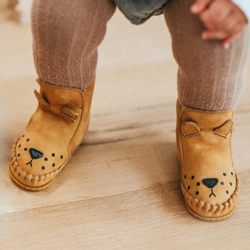 Dutch Donsje leather inner bristle animal styling boots baby shoes orange lion 517-KL007 - รองเท้าเด็ก - หนังแท้ สีนำ้ตาล