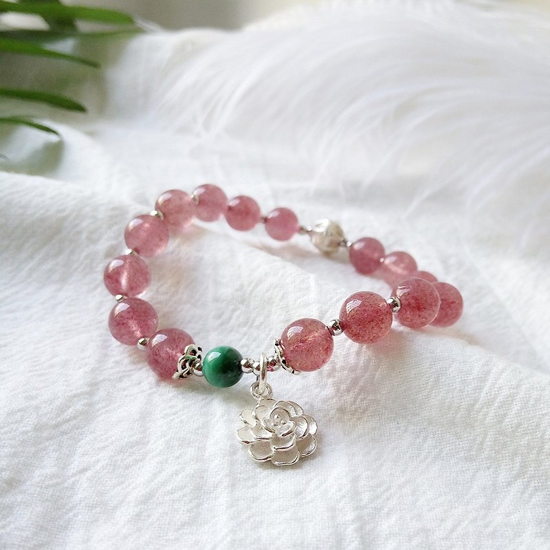 Retrieving Peach Blossom Vanves Bracelet/Bracelet Natural Strawberry Crystal Malachite Bracelets 925 Sterling Silver Jewelry - Bracelets - Gemstone Pink