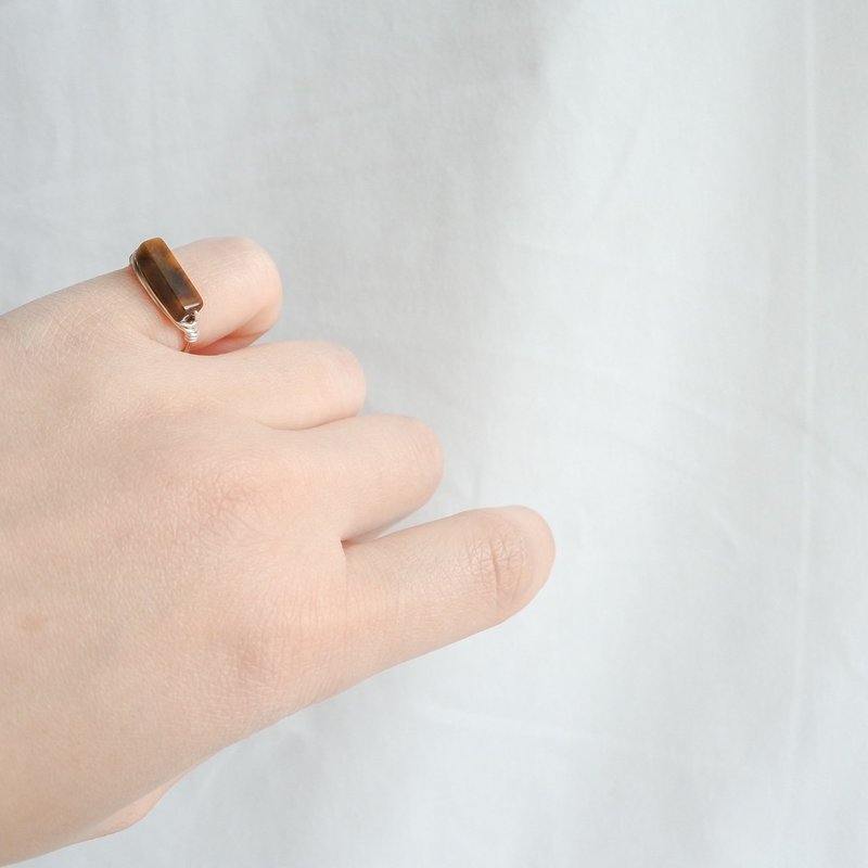 Tigers Eye –Long & Slim– Silver Ring – Natural Stone Ring - 戒指 - 其他金屬 咖啡色