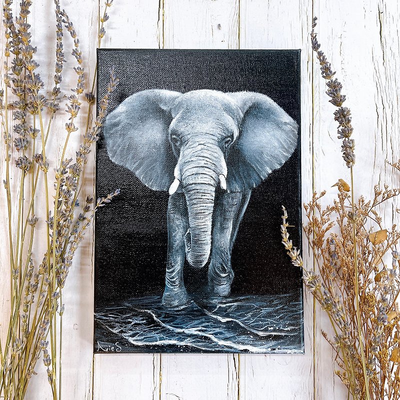 Elephant Frameless Painting Hand Painting Acrylic Painting - โปสเตอร์ - ผ้าฝ้าย/ผ้าลินิน 