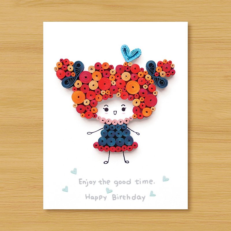 (4 styles to choose from) Handmade Rolled Paper Card_Cute Girl-Birthday Card Valentine Card - การ์ด/โปสการ์ด - กระดาษ สึชมพู