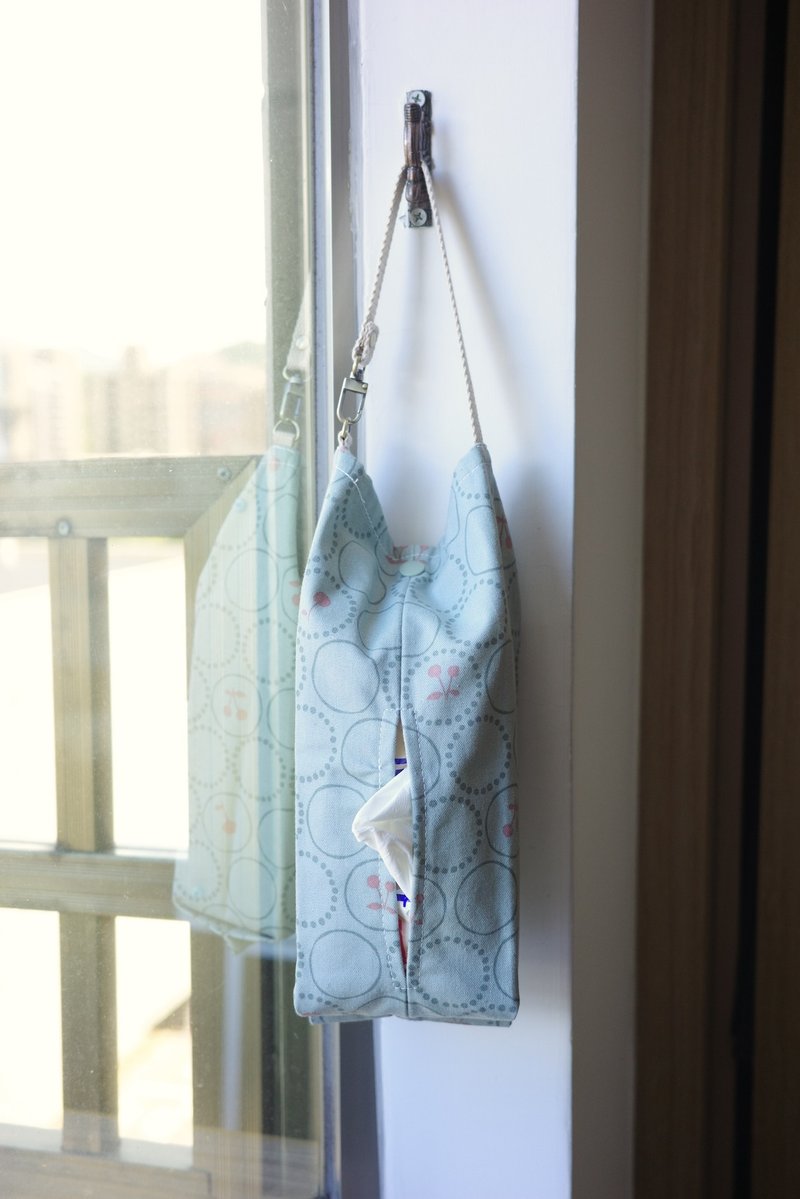 藍底櫻桃 - 衛生紙套 面紙套 掛式 吊掛可拆式  | 海柏手作 - 面紙盒 - 棉．麻 