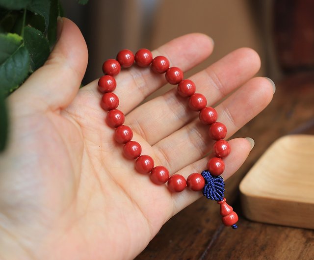 Buddha Red Cinnabar 108 Bead Mala Necklace, Red Stone Wrap Bracelet Wr