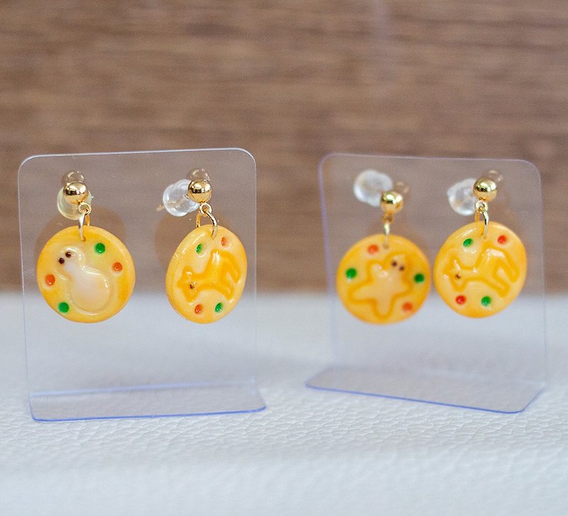 Christmas Present - Miniature Food Earrings - Cookie - ต่างหู - ดินเหนียว สีเขียว