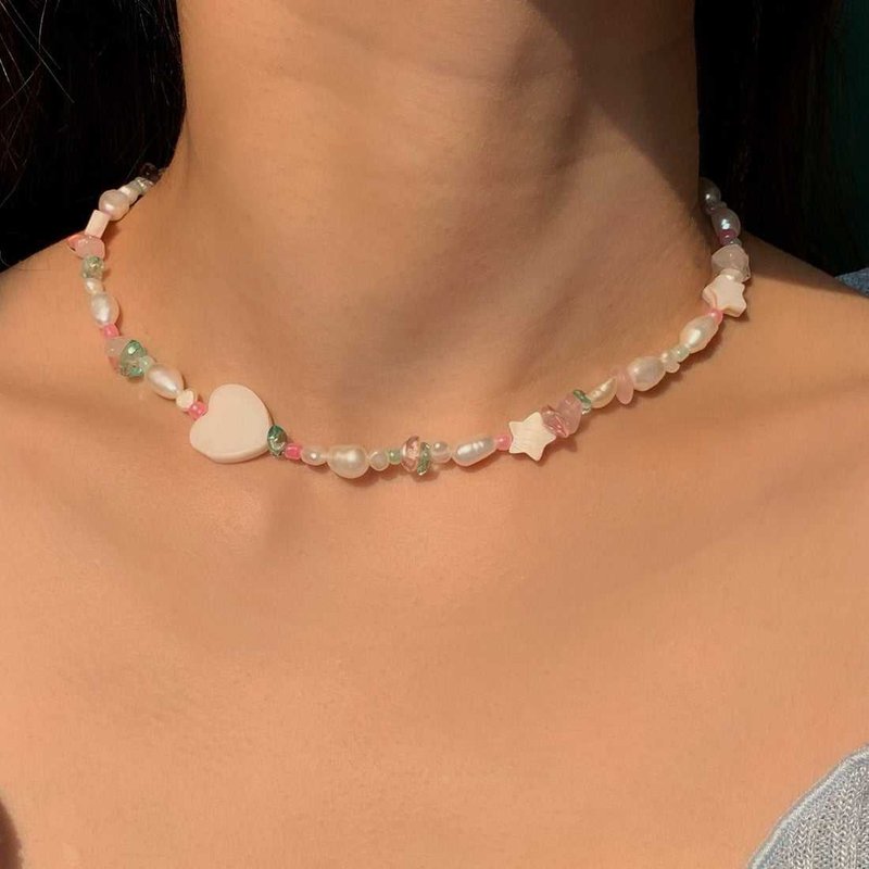 HEART AND STARS BEADED NECKLACE - 項鍊 - 珍珠 