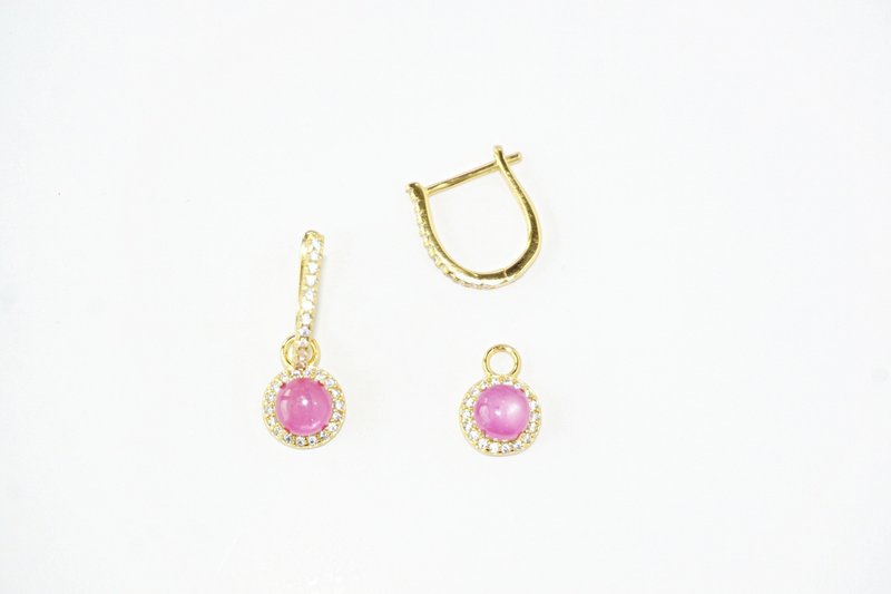 Drop Earrings Natural Ruby Silver Silver 925 With Gold Plated. - 耳環/耳夾/耳骨夾 - 純銀 粉紅色