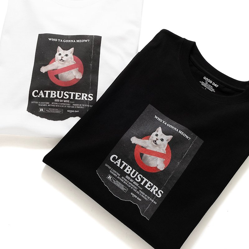 【GOOD DAY】CATBUSTERS圖案Tee - 白色//黑色 (ZT1118) - 男 T 恤 - 棉．麻 黑色