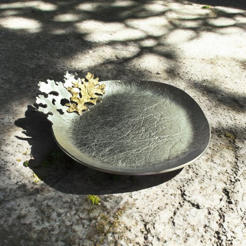 Plant-inspired pure pewter lichen dish - Plates & Trays - Copper & Brass Silver