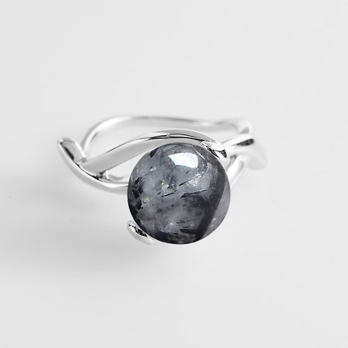 Majade Jewelry Design 黑髮晶純銀戒指 灰色個性925銀飾品 質感銀器 灰石英誕生石銀戒