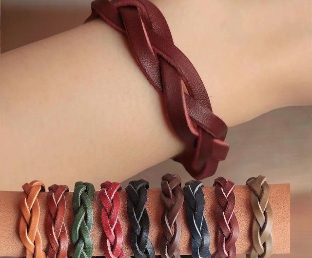義眼レザーブレスレット３セット Neri / 三つ編みレザーブレスレット 【革10色から選択可能