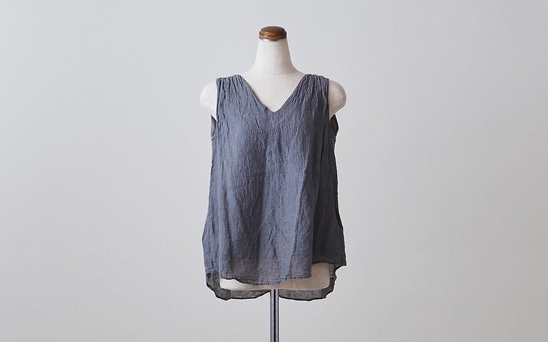 【在庫ラスト1点sale】enrica linen nosleeve grey / botanical dye - 女裝 上衣 - 棉．麻 灰色