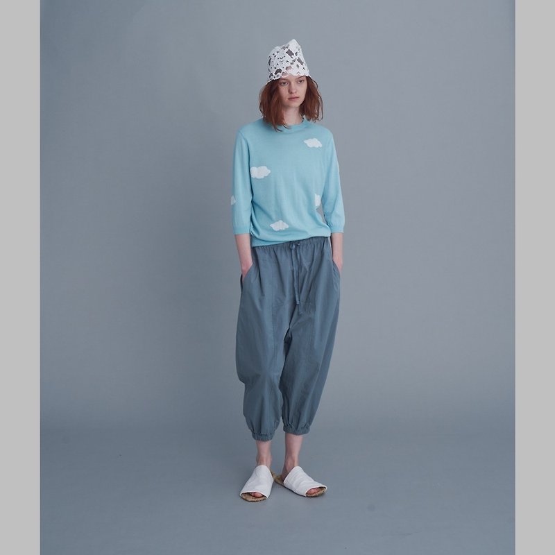 2301L06 Piao Piao Yun knitted top (blue) - Women's Sweaters - Cotton & Hemp 