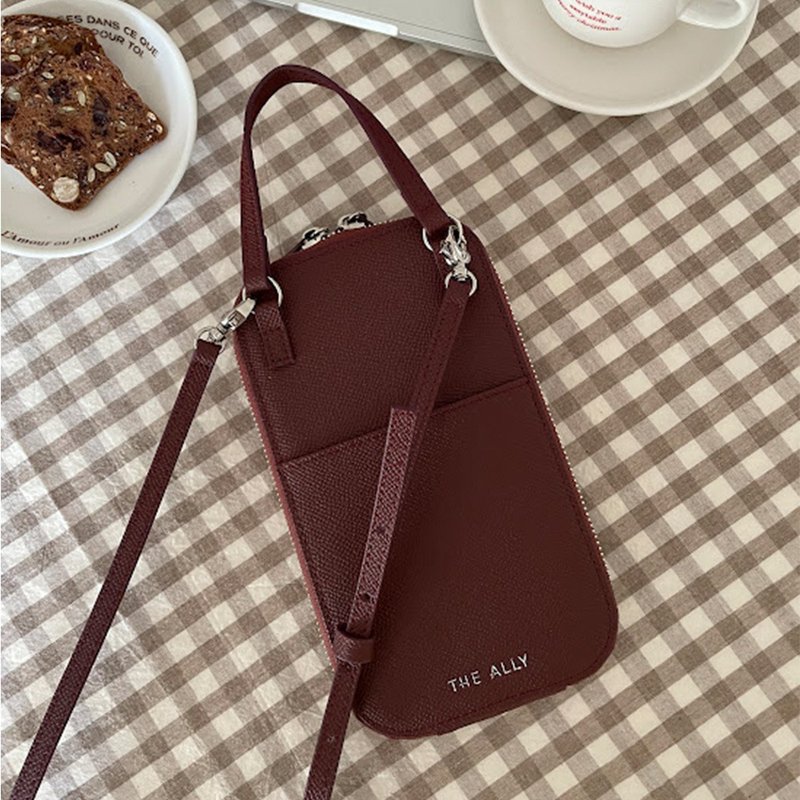 韓國 The Ally | LISHA BAG | 酒紅色 | 側背包 斜孭袋 - 側背包/斜背包 - 真皮 紅色