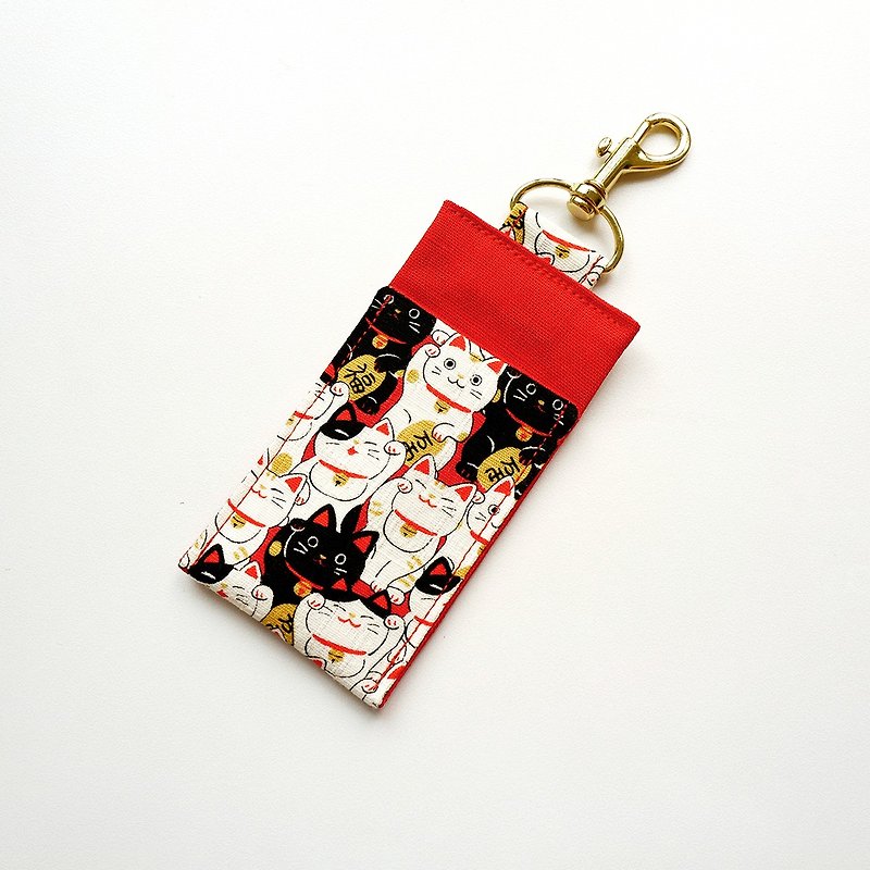 Fabric Chapstick Holder / Cats - Red - พวงกุญแจ - ผ้าฝ้าย/ผ้าลินิน สีแดง