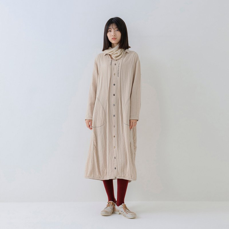 Bamboo Knot Embroidered Thread Shirt Maxi Dress - One Piece Dresses - Cotton & Hemp White