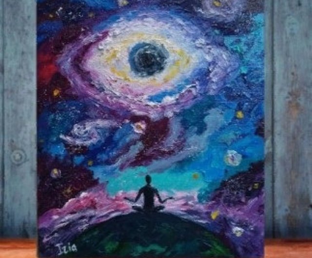 目 銀河の絵画 オリジナルの油絵 アート 瞑想アート 銀河 宇宙 アート